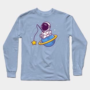 Cute Astronaut Fishing Star On Planet Long Sleeve T-Shirt